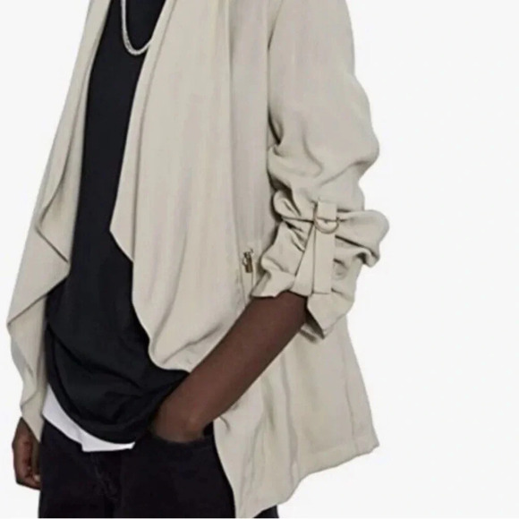 Zara Open Front Drawstring Waterfall Blazer Jacket in Beige size XS - Picture 6 of 16